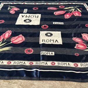 Navy Blue with Pink Tulips Scarf